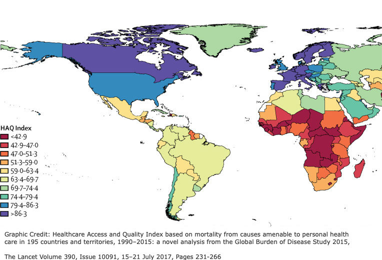 Healthcare Access and Quality Index based on mortality from causes amenable to personal health care in 195 countries and territories, 1990–2015: a novel analysis from the Global Burden of Disease Study 2015
